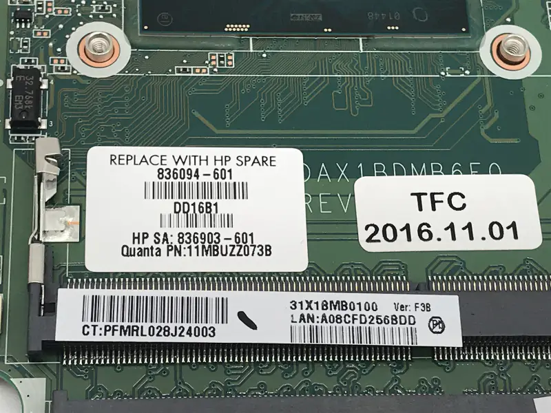 Placa base HP 836094-001 836094-501 836094-601 DAX1BDMB6F0