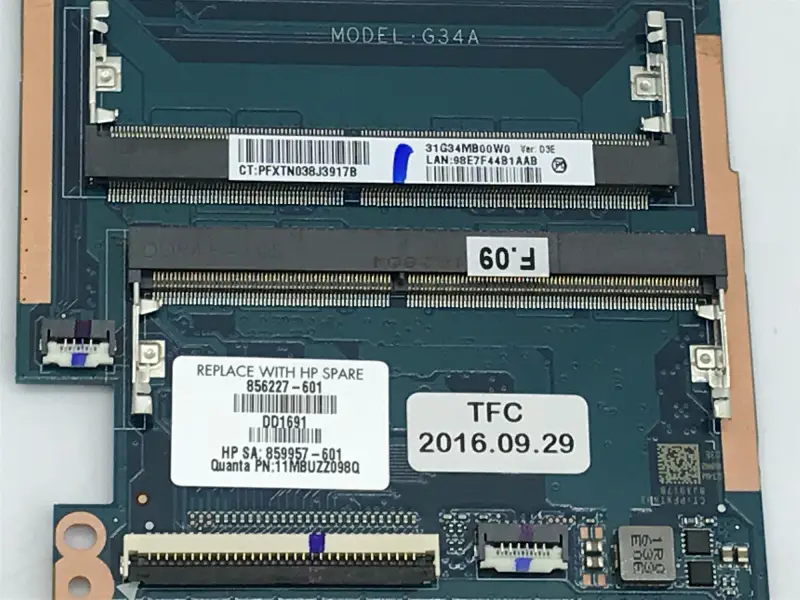 HP 856227-001 856227-501 856227-601 Placa base I7-6500U 940MX 2GB DAG34AMB6D0