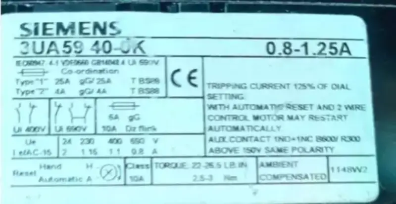 Relé térmico de sobrecarga Siemens 3UA5940-0K