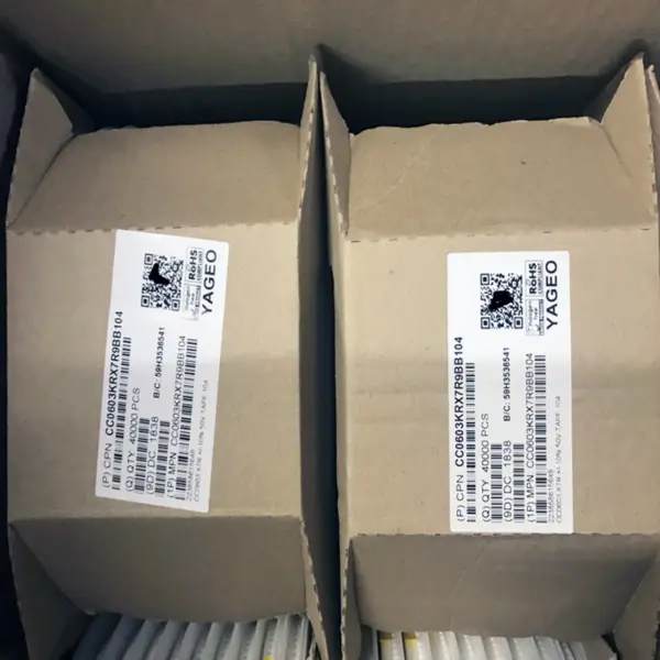 Circuito Integrado chip SMD MLCC Condensador Cerámico 0.1uF 50V X7R 10% Pad SMD 0603 125 CC0603KRX7R9BB104