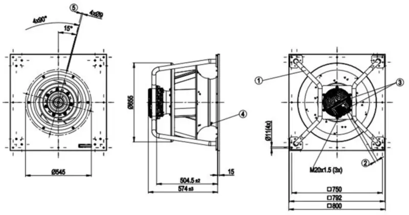 Ebmpapst ventilador K3G560-PB31-71 380/480V 5.1A 3300W 1540RPM 560mm Ventilador de refrigeración