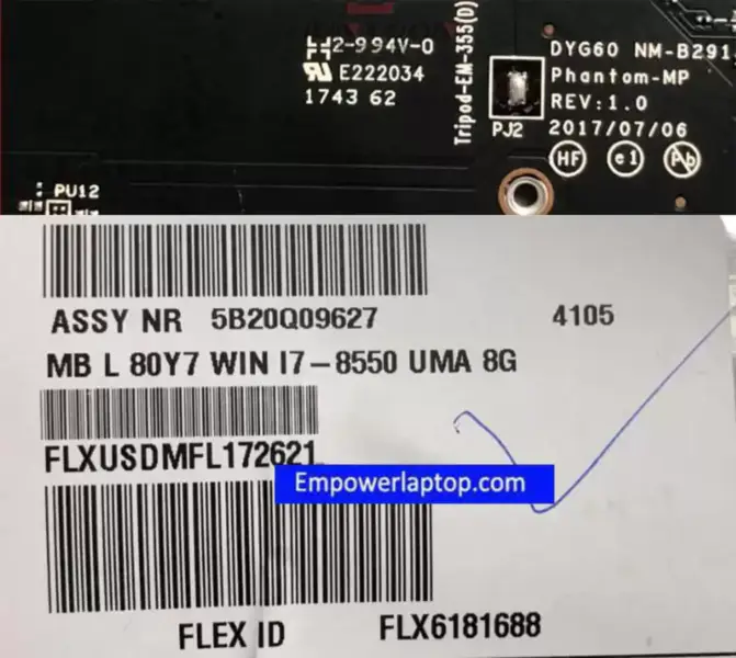 Lenovo YOGA 720-15IKB Portátil Placa Base DYG60 NM-B291 SR3LC I7-8550U 8GB RAM FRU:5B20Q09627