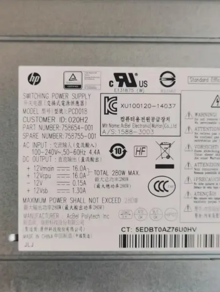 Fuente de alimentación HP PCD018 DPS-280AB-5 A