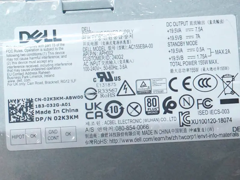 Fuente de alimentación para Dell OptiPlex 7460 AIO 16Pin 155W Switching Power Supply AC155EBA-00 APH002 L155EBA-00 YD8RH H155EBA-00