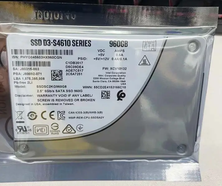 2.5 6gb/s Sata Ssd 960g Para Intel Ssd D3 S4610 Serie 960gb