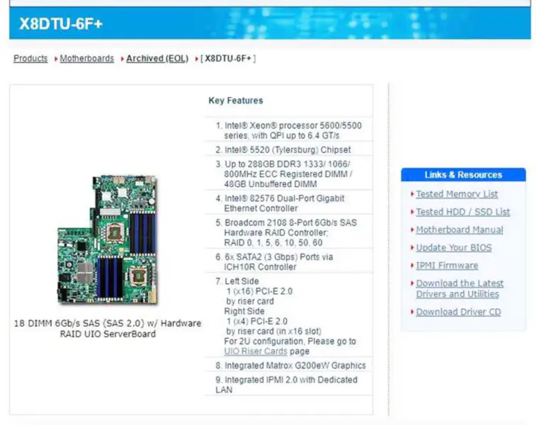 X8dtu-6f+ Para Supermicro Placa Base Procesador Xeon Serie 5600/5500 82576 Controlador Gigabit Ethernet De Doble Puerto Ipmi 2.0