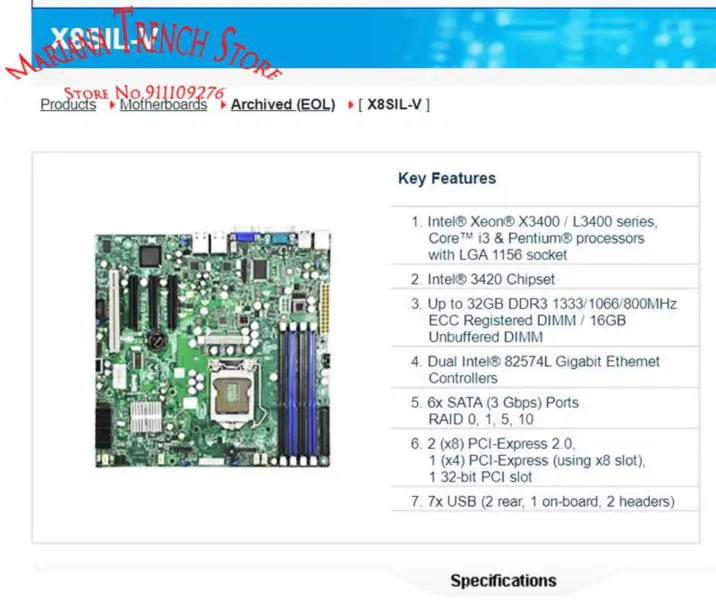X8sil-v Para Supermicro Placa Base Lga 1156 Xeon X3400 / L3400 Series Core I3 Ddr3