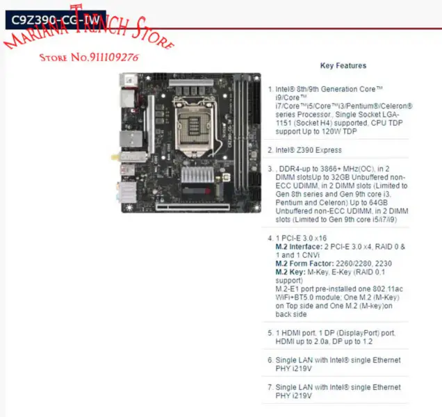 Supermicro C9Z390-CG-IW placa base LGA1151