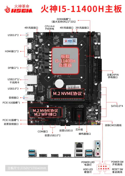 Hsgm I5-11400h Cpu Socket Motherboard Serveur Procesador Motherboard