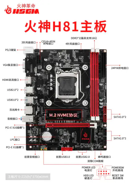 Hsgm Desktop H81-v8185 Lga 1150 Cpu Socket Placa Base De Ordenador