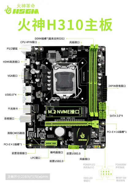 Hsgm H310 Servidor Placa Base 2*ddr4 Udimm 64gb Memoria Ordenador Sobremesa Placa Base