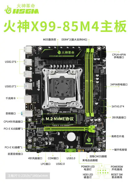 Hsgm X99-85m4 Placa Base Soporta Doble Canal De Memoria Ddr4 2133/2400mhz Placa Base Para Sobremesa