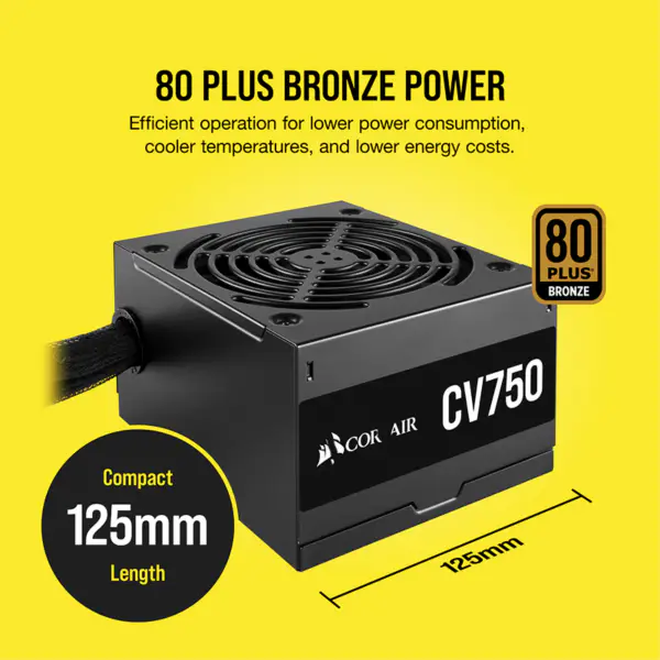 Cors Air Power Pc Fuente De Alimentación Cv750 750w Atx High Power Supply 80plus Low Noise Fan Rps0146
