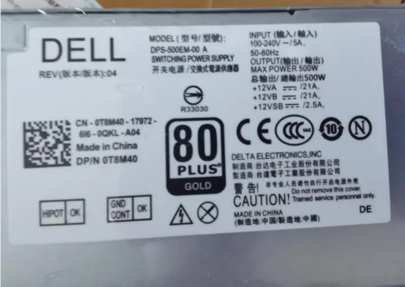 Fuente de alimentación Dell DPS-500EM-00 A CN-0T8M40 para 5880 3880 3681 3690 3890 7080 8940 7090 500W