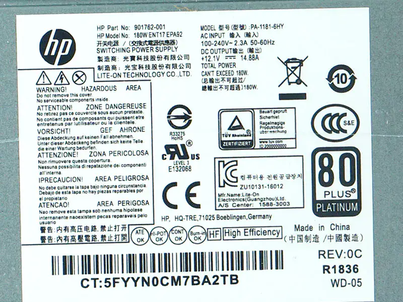 Fuente de alimentación HP PA-1181-6HY D16-180P1B