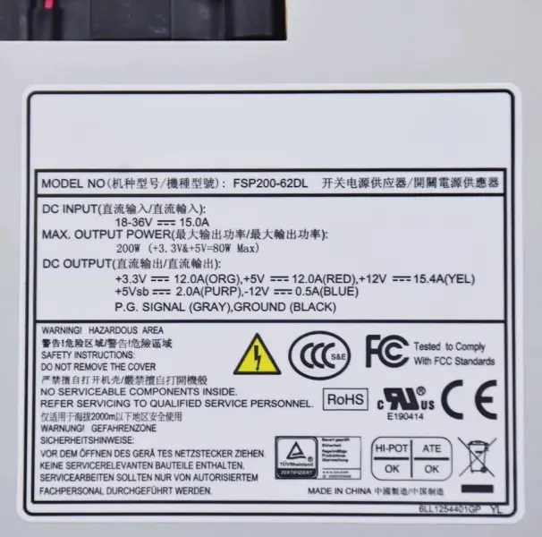 Fuente de alimentación 1U FLEX DC FSP200-62DL Entrada 18-36VDC