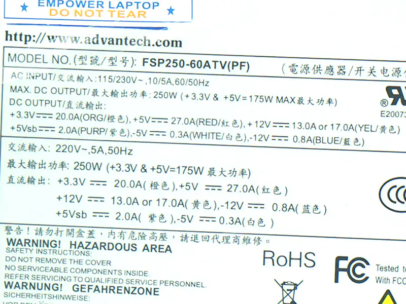 Fuente de alimentación para FSP Advantech ATX -5V 610L 250W Fuente de alimentación FSP250-60ATV(PF) FSP250-60GTV PS8-250ATX-ZE