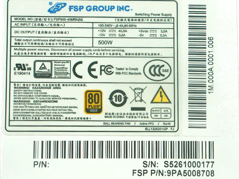 Fuente de alimentación para FSP Fuente de alimentación conmutada de 500 W FSP500-40MRA