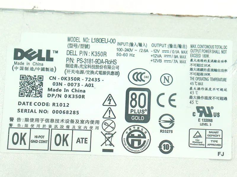 Fuente de alimentación para Dell 780 790 990 7010 9010 180W L180EU-00 F180EU-00 L200EU-00 F200EU-00 C0G5T 6YWW7 M178R