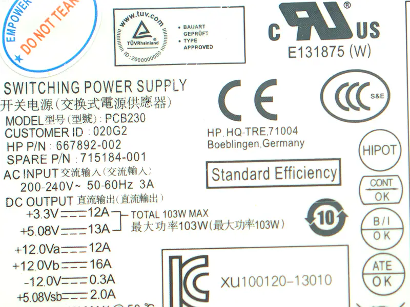 Fuente de alimentación HP D13-180P1A PCE018