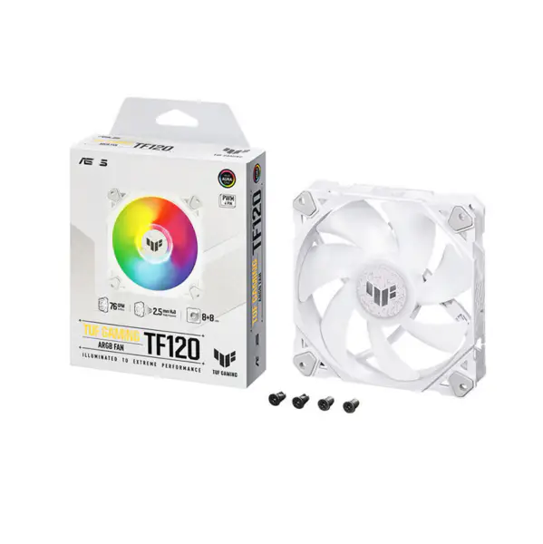 AsUs Tuf Gaming Blanco Tf120 Ventilador Pc Blanco Puro Diseño Argb Ventilador Pwm Control Temperatura Control Velocidad Doble Capa Led Array